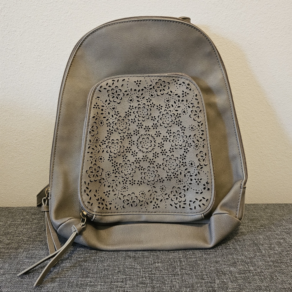 Gray Floral Cutout Backpack